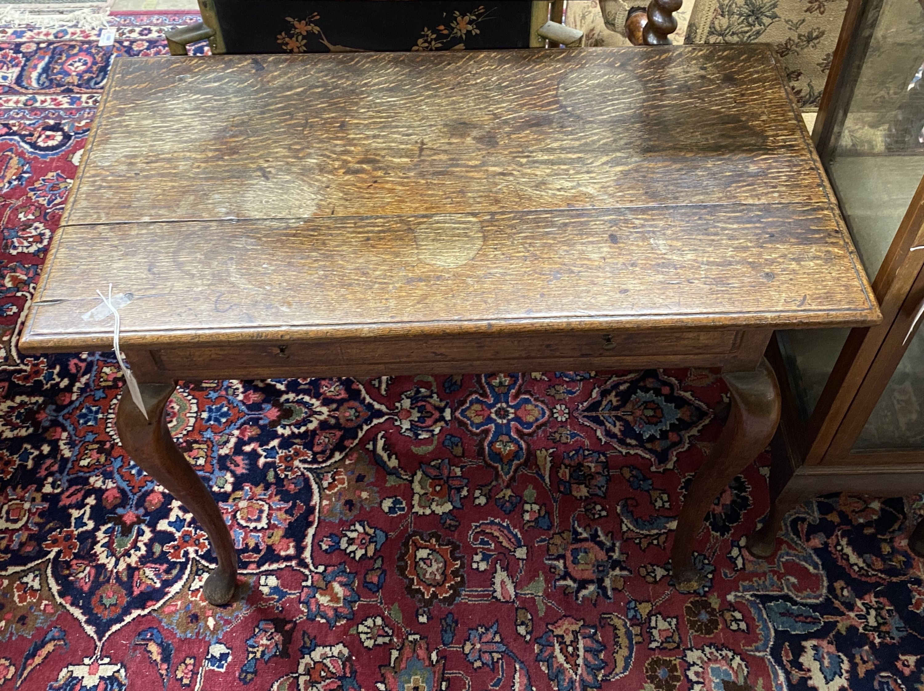 An 18th century rectangular oak side table, width 91cm, depth 50cm, height 68cm